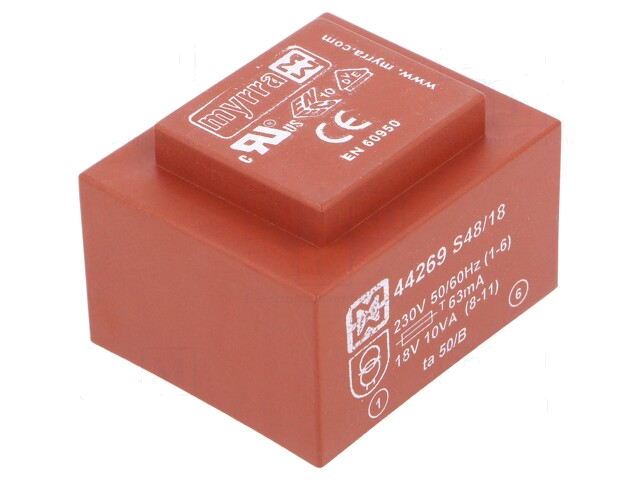 Transformator: ingegoten; 10VA; 230VAC; 18V; 556mA; PCB Transformator: ingegoten; 10VA; 230VAC; 18V; 556mA; PCB